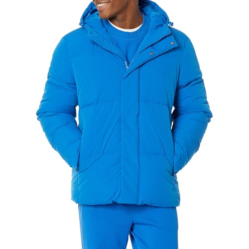 Amazon Essentials Men's Mid-Length Hooded Puffer Coat (Available in Big & Tall), Bright Blue, Large