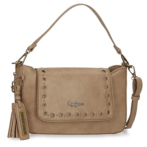 Pepe Jeans Camper Bandolera Con Solapa Beige 27x16x5 Cms Piel Sintética