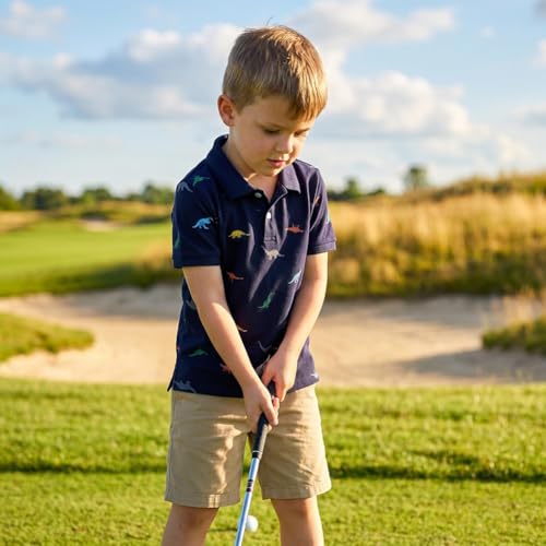 Image of Boys Dinosaur Graphic Collared Dress Polo Shirts for Child Toddler 2-7years