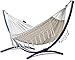 Produktbild Outdoor Hängematte mit Gestell für 2 Personen I Baumwolle Hängematte XXL 220x160, 200kg I Hängemattengestell 220kg Graphit, wetterfest (H-SantiaW G- Graphit)