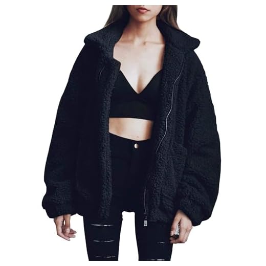 PRETTYGARDEN Women's 2023 Fashion Winter Coat Long Sleeve Lapel Zip Up Faux Shearling Shaggy Oversized Shacket Jacket (Black,Large)