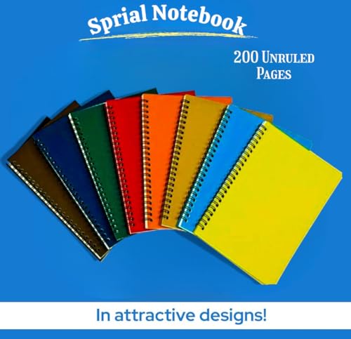 Image of A4 Size 200 Pages Spiral Binding Notebook set of 12 Combo | Unruled Register Notebooks for Students & Office | Spiral Register for Writing & Note-Taking
