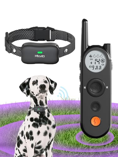 Htcuto Wireless Dog Fence & Electronic Training Collar 2 in 1, 3500FT Wireless Fence, 6100FT Remote Training, IPX7 Waterproof Collar 185 Days Rechargeable Battery
