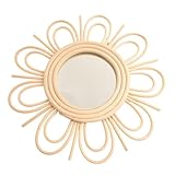 Violiica Espejo de maquillaje redondo de ratán bohemio con marco de mimbre tejido a mano, 28 cm de diámetro exterior de 18 cm de diámetro