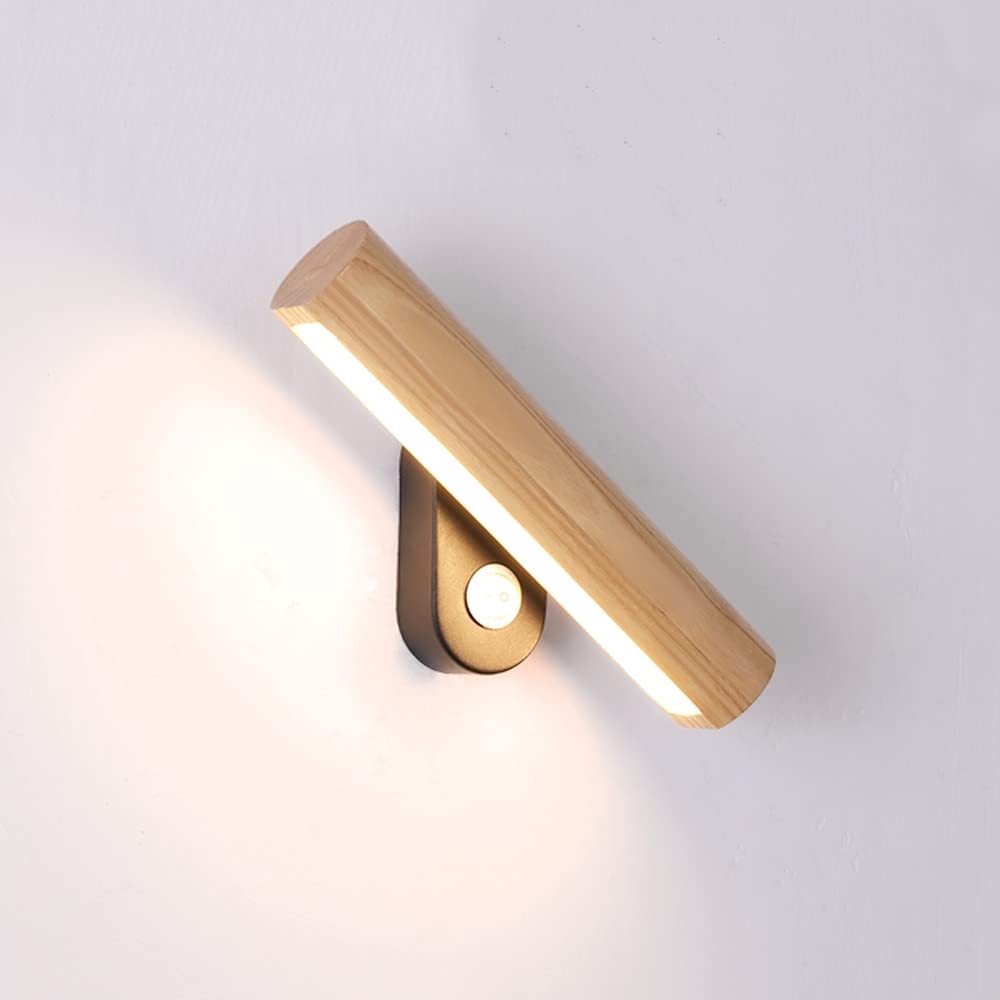 ITOSUI LED Wood Wall Light Adjustable Wall Lamp Hardwired Sconces with Switch, 180° Rotatable Wall Mount Lighting Fixture, 3 Color Mode Wall Wash Lights for Bedroom Living Room (Size : 23cm)
