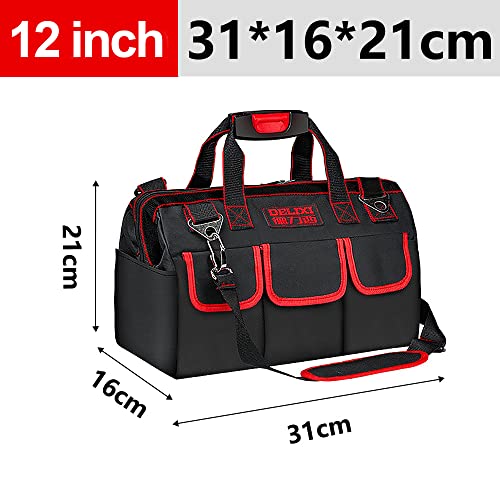 Delixi 12 Inch Water Resistant Tool Bag - Highly Robust Professional Wide Opening Tote Bag For Tools With Soft Padded Handle And Adjustable Shoulder Strap Update… #TOP2