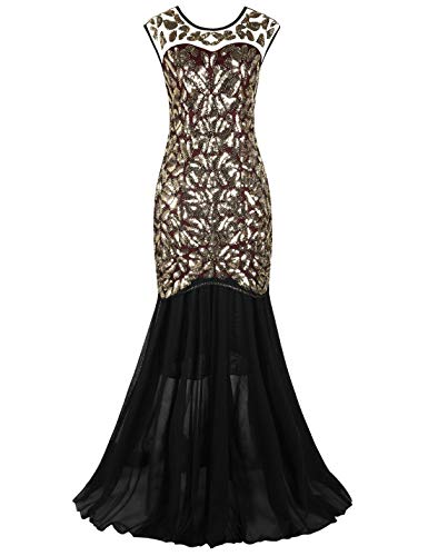 Image of PrettyGuide Women 's 1920s Black Sequin Gatsby Maxi Long Evening Prom Dress