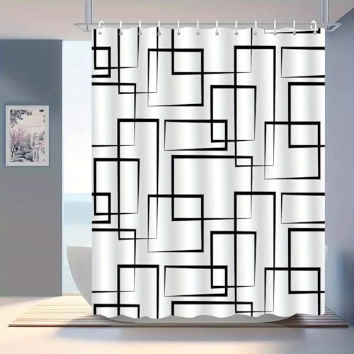 Rideau de douche moderne lignes géométriques pare-baignoire 160x220cm