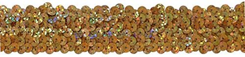3 Row 1 1/4 Inch Stretch Sequin Trim, Las Vegas 3 Style, Gold Holographic, 6 YD