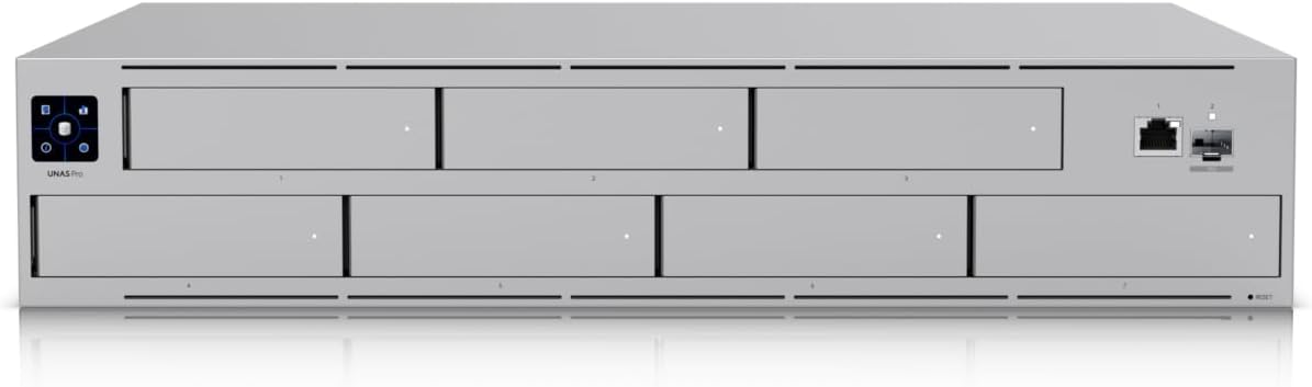 Unifi Network Attached Storage Pro (UNAS-PRO) | 7 bays | 2U Rack-Mount NAS | Supports 2.5" & 3.5" drives, Spinning & SSDs | 10 Gbps - Silver