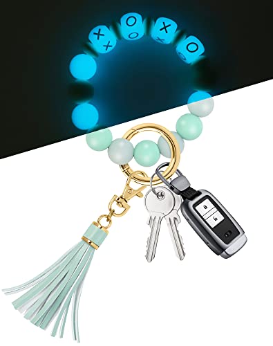 Keychain Wristlet, YUOROS Glow in The Dark Bracelet Keychain for Women Car Key Bangle (Blue)
