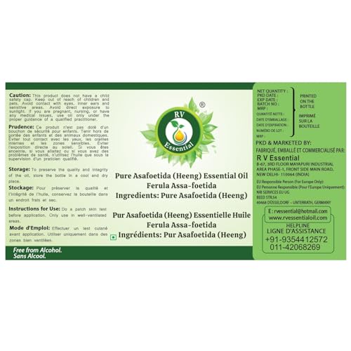 Image of R V Essential Pure Asafoetida (Heeng) Essential Oil 5ml- Ferula Assa-foetida (100% Pure and Natural Steam Distilled) For Skin Face Hair Scalp Massage Aromatherapy Diffuser Soap Candle Perfume Making