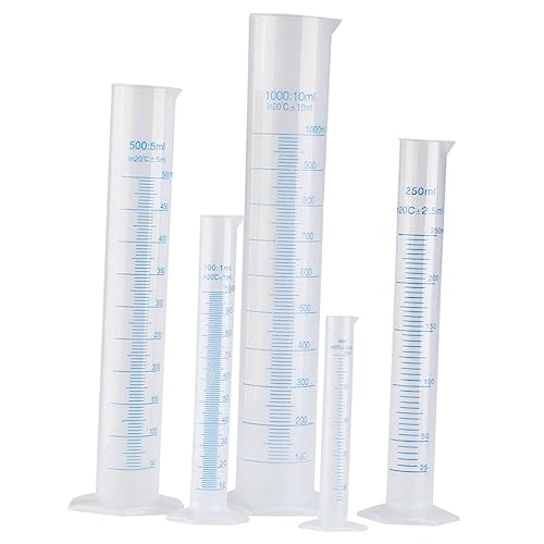 NAMOARLY 5pcs Graduated Plastic Measuring Cylinder Test Tubes Cylinder with Scale Litre Cylinders Measuring Container Cups Graduated Cylinder Experiment Measuring Cups Cylinder Chemistry