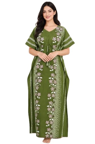 Image of Bahumaan Pure Cotton Kaftan Nighty for Women | Kaftan Maxi for Women | Kaftan Night Gowns for Women | Cotton Nighty for Women Stylish |