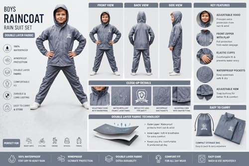 Image of Trustous Boys PVC Double Layer Waterproof Raincoat Kids Boys Waterproof PVC Double Layer Raincoat|Boys Transparent PVC Double Layer Rainwear|Boys Heavy Duty PVC Double Layer Raincoat
