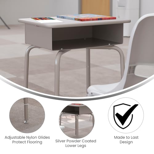 Image of Flash Furniture Billie Student Desk - Gray Granite Open Front School Desk - Silver Metal Frame - 24 inchW x 18 inchD Adjustable Height, Durable for School or Remote Learning