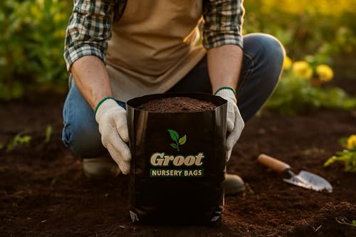 Image of Groot Plastic UV Protected Poly Grow Nursery Plant Bags 10 x 12 Inches Medium, 75 Pieces | Plant Bags for Home Garden | Nursery Bags for Plants |