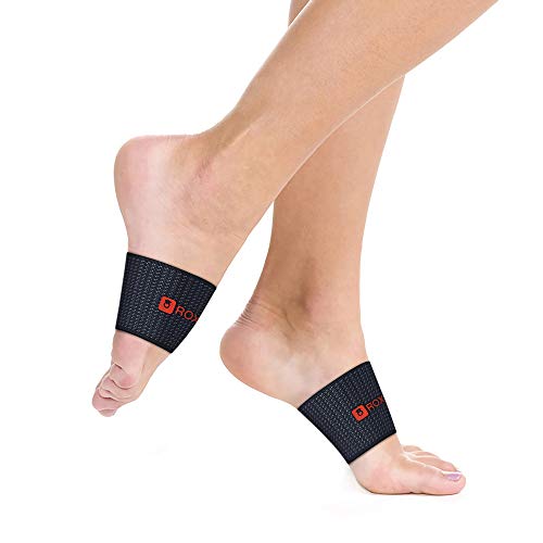 Arch Compression Sleeve - Plantar Fasciitis Support Bandage - Elastic Copper Band for Flat Feet High Fallen Arches Midfoot Pain - Foot Brace Supporter Wrap Men Women (Red Logo, Small)