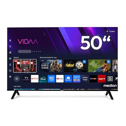 MEDION 125,7 cm (50 Zoll) QLED Fernseher (Smart-TV, Dolby Vision HDR, Prime Video, Disney+, DAZN, Paramount+, Dolby Atmos, VIDAA Store, HbbTV, PVR, Bluetooth, MD 850601)
