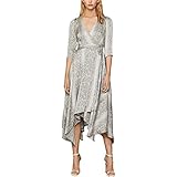 BCBGMAXAZRIA Women's V-Neck, Three-Quarter Sleeve, Grey Frost-Python, M