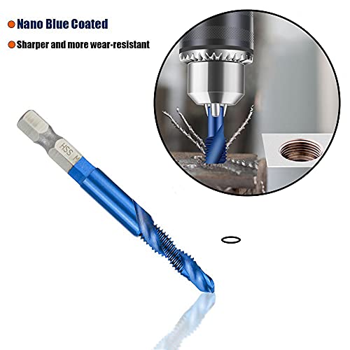 6 Packs Combination Drill & Taps Bit Set, Screw Tapping In 6 Sizes Metric Thread M3 M4 M5 M6 M8 M10 With Nano Blue Coating， Hex Shank #TOP2