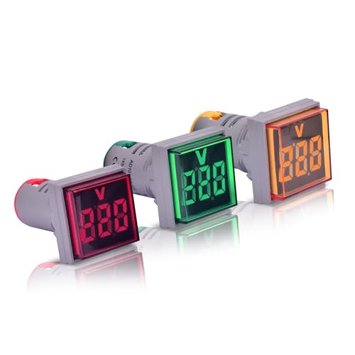 Image of Blackt Electrotech (BT71RYB): 3pcs Digital Display AC Voltage Indicator, 22mm Square Head LED Voltmeter (Green, Red, Yellow) AC 50-500V