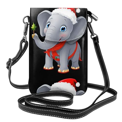 Étui à rabat en cuir pour femme avec petit sac portable et motif éléphant de Noël