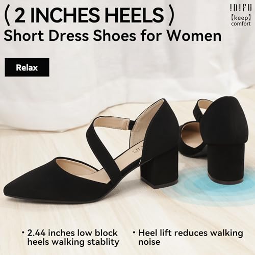 Image of IDIFU IN2 Women's Pumps Closed Pointed Toe Low Block Chunky Comfort Heels | Strappy Wedding Bride Bridesmaid Prom Graduation Business Dress Shoes Trendy Comfortable Formal Cute 2 inch Short Small Heel