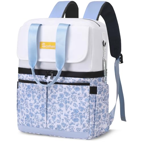Image of Scothen Backpack Cooler with Double Decker & 12 Ice Packs- Keeps 36 Cans Cold for Up to 24 Hours- Waterproof & Leak Proof Insulated Cooler Backpack- Stylish Cooler Bookbag for Women Travel Work Beach
