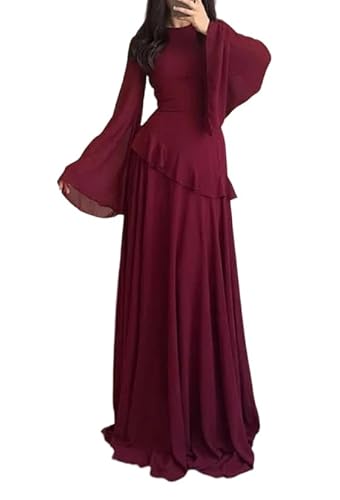 Women's Spring and Summer Chiffon Solid Color Pleated Flared Sleeve