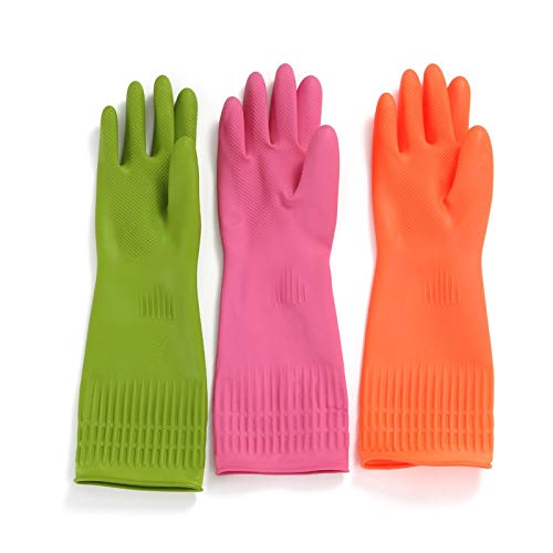 Genérico Guantes 5 Pares de Guantes de látex de Limpieza, Guantes de Limpieza de látex de Goma Impermeables Reutilizables for el hogar, 15 '' (Color : Pink)