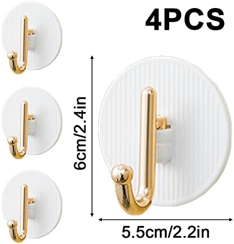 Adhesive Hooks,4 Pcs Hooks Self Adhesive from Waterproof Strong Bonding Power Sticky Hooks for Hanging Coat Cloth Towel Key, Multi-Purpose Hanging Hooks for Bathroom,Kitchen Without Nails (White)