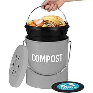 Kitchen Compost Bin by Saratoga Home – 1.3 Gal/5L Metal Compost Bucket for Kitchen Countertop, Kitchen Composter, Countertop Compost Bin, Compost Bin Kitchen, Kitchen Compost Bin Countertop, Gray