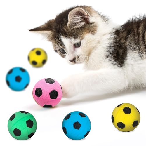 Vila Cat Soccer Balls, Feline Entertainment and Enrichment, Physical, and Mental Workout, Kitty’s Silent Companion, Foam Sponge, Pink, Yellow, Green, Blue, 1.5” -2” (Diameter), 12 Pcs per Pack?
