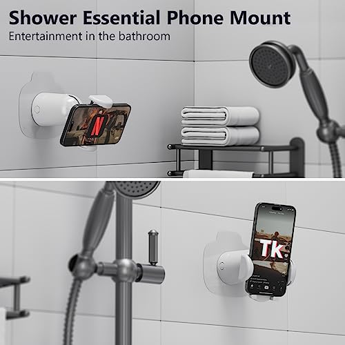 Miikare Shower/Mirror/Wall Phone Holder, Shower Phone Mount With 360 Degree Rotating, Universal Bathroom Accessories Phone Clamp For All Phones, Wall Phone Holder For Bathroom, Mirror, Kitchen - White #TOP1
