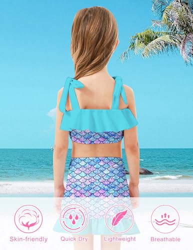 ALISISTER Girls Swimsuit 3 Piece Bathing Suits Flounce Bikini Tankini Set Beach Swimwear with Cover Ups Skirt for 3-8 Years4