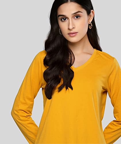 Image of Premium Plain Women V Neck Full Sleeves Cotton Tshirt. Festive,Offer,Discount,Sale,Limited Edition, Trending Tees and Tshirts.