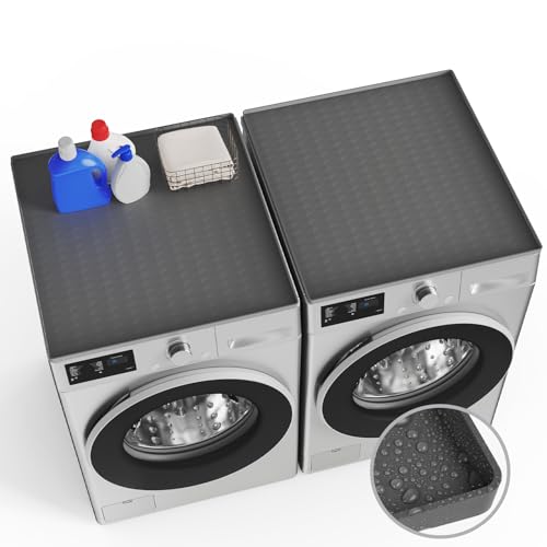 COAZEX 2 PCS Washer and Dryer Top Protector Mat, 23.6'' x 23.6'' Silicone Mat for Washer and Dryer Top, Non-slip Waterproof Washer and Dryer Covers for the Top for Laundry & Kitchen (Dark Gray)