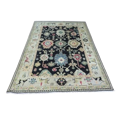 SIMNANI CARPET Floral Area Rug, Navy Blue with Pastel Border,