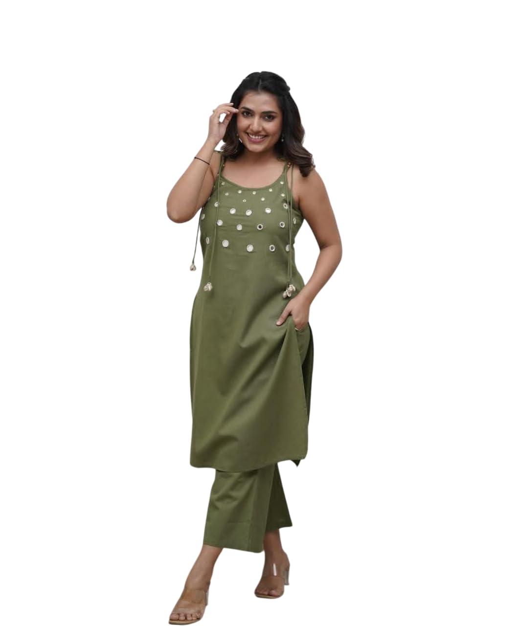 iniovestyle Women's Cotton Embroidery Sleeveless Kurti with Ankle Length Pant Set-picture-47
