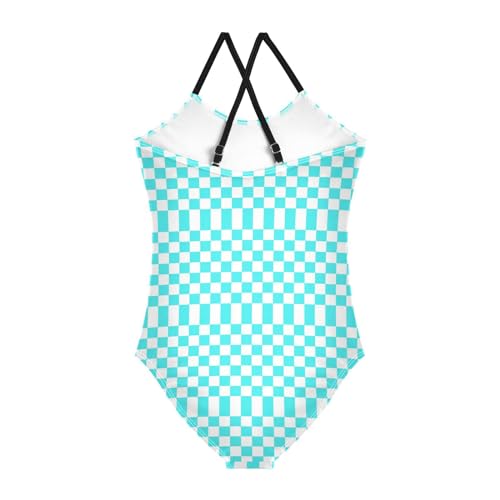 Image of Black and White Chess Girls One Piece Swimsuits Board Marble Tile Sport Halter Swimwear Beach Bathing Suit 3T