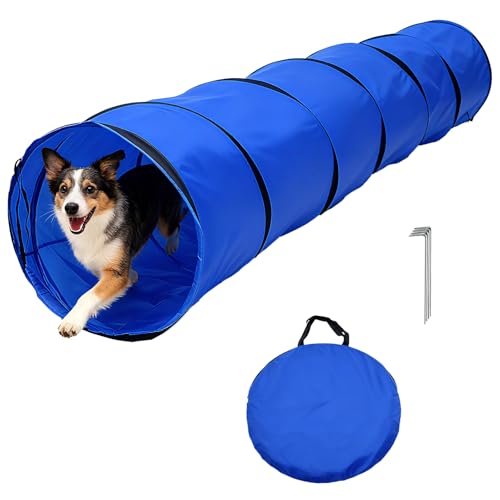 Dog Agility Tunnel with Carry Bag and Ground Spikes, Foldable 10-Foot Tunnel for Dog Training, Dog...