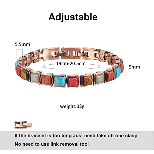 Yinox Copper Bracelet For Women For Arthritis Carpal Tunnel Pain Relief, 7.87'' Color Turquoise Adjustable Magnetic Therapy Bracelet,Fashion Health Jewelry #TOP2