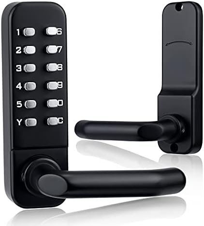 CODACE Mechanical Keyless Entry Door Lock with Keypad Door Knob, Waterproof Keypads Deadbolt Door Lock with Handle, Stainless Steel Digital Outdoor Gate Combination Door Locks Set with Keypads (Black)