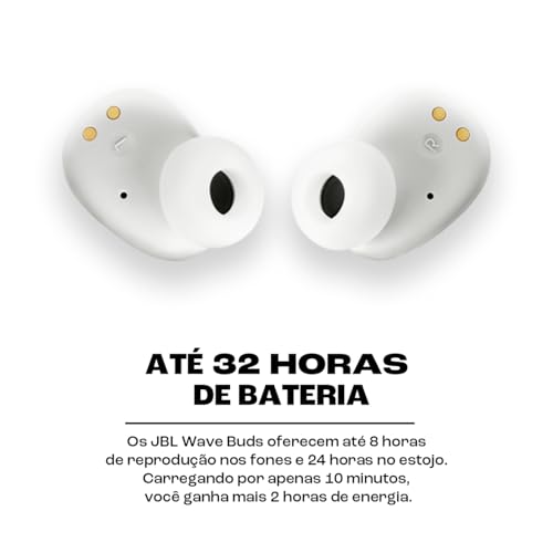 JBL, Fone de Ouvido Sem Fio, Bluetooth, Wave Buds TWS - Branco