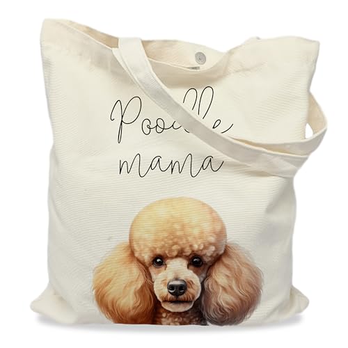KGHYT Poodle Mama Tote Bag – Cute Poodle Dog Lover Canvas Bag, Reusable Shopping Shoulder Bag for Women, Pet Mom Gift, Everyday Grocery & Travel Tote.017