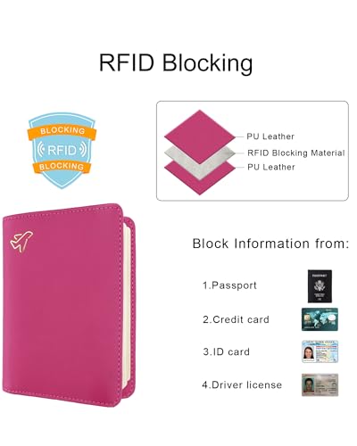 Image of WALNEW Passport Holder for Travel, RFID Passport Cover Wallet for Women Men, PU Leather Passport Book Card Holder Case with Pen, Travelling Essentials for Flying