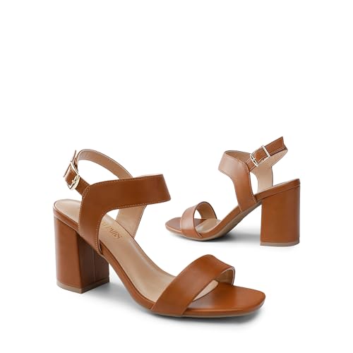 Dream Pairs Women'S High Chunky Heels Square Toe Block Ankle Strap Dress Comfort Sandals,Size 7.5,Brown,Sdhs2359W thumb #2