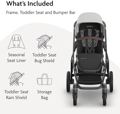 UPPAbaby Vista V3 Convertible Single-to-Double Stroller for Baby & Toddler, 30+ Configurations, Travel System Compatible, All-Wheel Suspension, XL Basket – Savannah (Pearl Grey Jacquard/Carbon Frame) — view 7