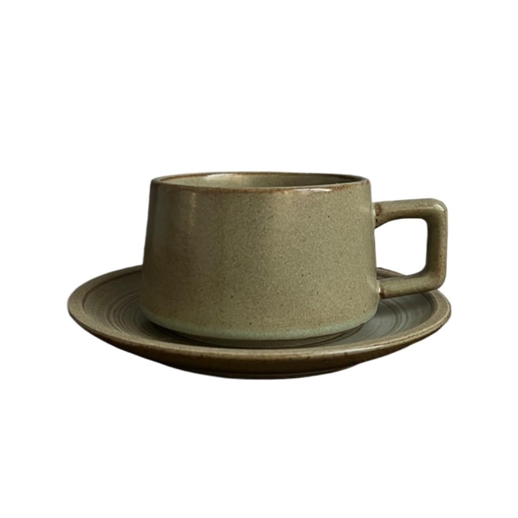 GHKryD Tea set, Ceramic Cup, High-end Milk Tea Shop, Retro Stoneware and Saucer 250ml Coffee Mug(3)